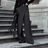  MQTIME  -  New Retro Niche Design Sense Irregular High Waist Wide Leg Pants Versatile Loose Commuter Trousers