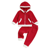 MQTIME  -  Children s Christmas 2-Piece Ensemble with Zip-Up Top Contrast Color Pockets Long Sleeves Elastic Waist Pants and Plush