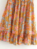 MQTIME  -  Boho Mini Dress Round Neck Short-sleeved Printing Dress A-line Hippie Holiday Dresses Floral Cotton Summer Vestidos