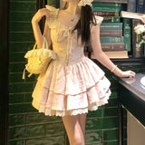 MQTIME  -  French Style Women's Dress Flying Sleeve Summer Patchwork Lace Short Dress Princess Ball Gown Girl Party Dress