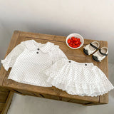 MQTIME  -  Spring New Baby Long Sleeve Clothes Set Baby Girl Peter Pan Collar Polka Dot Tops + Shorts 2pcs Suit Toddler Cotton Outfits