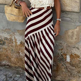 MQTIME  -  Casual Bohemian Striped Printed Women's Long Skirt Spring Summer Loose Commuting Half Skirt Vacation High Waist Party Skirt