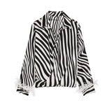 MQTIME  -  Fashion Minimal Zebra Print Leisure Blouse Classic V Neck Fluffy White Feather Cuffs Top Women Autumn City Casual Walk Blouse