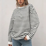MQTIME  -  Women Striped Sweatshirts 2025 Spring Autumn Pullovers for Female Long Sleeve Round Neck Hoodies Lady Casual Loose Tops