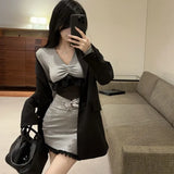 MQTIME  -  Sexy Low Chest V-Neck Lace Long Sleeve Dress Pure Lust Spice Girl Skinny Hollow Pleated Tights Hip Wrap Dress