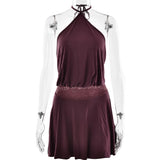 MQTIME  -  Casual Halter Backless Mini Dress Women Sexy Sleeveless Off-shoulder Waist Cinching Short Dresses Lady Vacation Party Vestidos