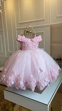 MQTIME  -  White Green Flower Girl Dress For Wedding Applique Tulle Short Sleeve Pearl Princess Kids Birthday First Communion Ball Gown