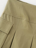 Mqtime High Waist Shorts For Women Safari Style Short Box Pleated Skort Womens Clothing Streetwear Side Flap Pockets Cargo Shorts