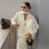 MQTIME  -  woman 2 piece set outfit Long-sleeved loose shirt and trousers two-piece set