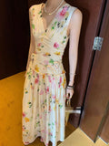 MQTIME  -  Summer Woman Holiday Dress Elegant Floral Midi Dress Beach Style Sexy Sleeveless Dresses Harajuku Outwear Korean Fashion Dress