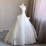 MQTIME  -  White Strapless Women Wedding Dresses Pleat Floor Length Bridal Gowns Formal  Bridal Dress