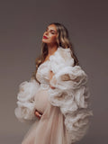 MQTIME  -  Romantic Champagne Floral Maternity Dress Photoshoot 2 Pieces 3D Rose Cape Pregnancy Dress Popular Baby Shower Dresses Lace