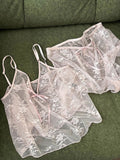 MQTIME  -  Summer Women Lace Pajama Sets Sexy Perspective Sleepwear Sleeveless Camisole+Shorts Thin Femlae See Through Home Clothing Suits