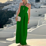 MQTIME  -  New Spring Summer Solid Pleated Dresses Women Sexy Hollow Halter Knot Long Party Dress Lady Sleeveless Backless Sling Maxi Dress