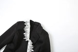 MQTIME  -  Black Elegant Blazer Femme 2025 Autumn Fashion Lace-Trim Short Dress Office Commuting Long Sleeve Jacket Women Top Coat