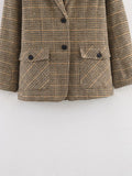  MQTIME  -  Autumn Winter Plaid Mixed Fabric Women's Blazer Jacket New Fashion Commute Long Sleeve Coat Streetwear Casual New Outerwear ﻿