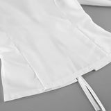  MQTIME  -  Y2k Solid Lace-up Slim-waist Turn Down Collar Long Sleeve Temperament All Match  Women Shirt