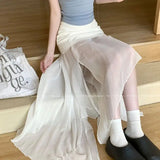  MQTIME  -  New Summer Style, Korean Design Sense, Niche and Irregular Fake Two-piece Mesh Patchwork Bodycon Skirt.