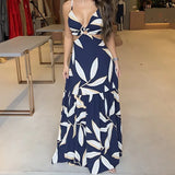 MQTIME  -  Sexy Beach Dress Sleeveless Backless Holiday Style Women Dress Cut Out Printing Maxi Sundress Vacation Robes