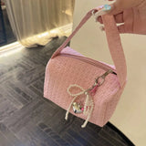 MQTIME  -  Pink Sweet Handbags for Women Weave Pattern Pu Leather Cosmetic Bag Portable Fashion Small Cute Elegant Ladies New in Bag