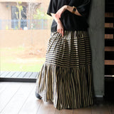 MQTIME  -  Maxi Skirts Vintage Style Striped Cotton Skirts Femme Japanese Long Skirt Loose Fit Stretch Waist Holiday Bottoms