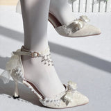 MQTIME  -  Elegant Women's Shoes Lolita Wedding Bridal Heels White Bow Butterfly Heels Y2K Heels Comfortable Mary Jane Shoe Summer