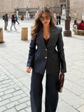  MQTIME  -  Women Denim Jacket Pants Sets Long Sleeve Blazer Coat Strapless Vests Straight Trousers Jeans Fashion High Street Outfit