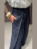 MQTIME  -  High Waist Striped Wide-Leg Pants For Woman Loose Irregular Floor-Length Trousers Single Bitton Pockets Fashion Casual Clothes