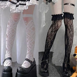  MQTIME  - Subculture Harajuku Sheer Mesh Thigh High Stockings Girai Kei Lace Trim Over Knee Socks Gothic Sweet Lolita Socks