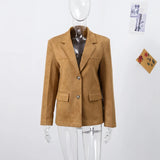  MQTIME  -  Retro Suede Female Jacket Chic Single Breasted Long Sleeve Lapel Loose Blazer Coat Women Eraly Autumn Street Lady Outerwear
