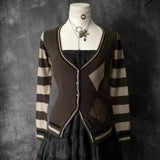 MQTIME  -  Fashionable and retro y2k millennium design sense striped geometric button knitted sweater, a new slimming and form-fitting top