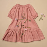  MQTIME  -  Summer Girls Soft Linen Ruffle Dress New Children's Puff Sleeve Casual Loose Cotton And Linen Gather Dresses TZ255