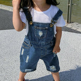 MQTIME  -  Children'S Denim Overalls Adjustable Solid Color Fashion Simple Casual Clothing Unisex Cotton Denim Baby Summer Overalls