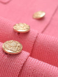 MQTIME  -  Gold Button Pocket Knitted Short Dresses Solid Color Round Neck French Simple Slimming Fashion Single Breasted Straight Dress