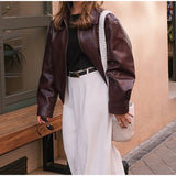 MQTIME  -  Casual Pu Leather Jackets Women Loose Zipper Lapel Long Sleeves Coats Female Autumn Winter Solid Cool Streetwears Lady