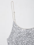  MQTIME  - Silvery Sequin Fashion Long Dress Women's Backless Slim High Waist Patchwork Elegant Party Dress Female Glitter Maxi Dress