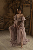 MQTIME  -  Grey Maternity Dresses Puffy Ruffles Tulle Pregnant Women Prom Gowns Customized Photoshoot Front Slit Babyshower Dress