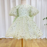 MQTIME  -  Luxury Elegant Shiny Sage Girl Dress Bow Princess Baby Kids Wedding Birthday Party Gown First Communion Pageant J156