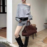 MQTIME  -  Autumn New Women's Knit Two Piece Set Solid Color Loose Long Sleeve Top High Waisted Shorts Chic Outfit
