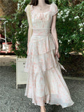 MQTIME  -  Elegant Vintage Tierred Floral Summer Women Dress Female Patchwork Long Fairy Dress Female Casual Evening Party Dress