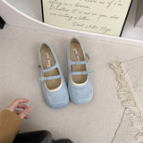 MQTIME  -  Blue Flats Mary Janes Shoes Women Spring Autumn Casual Buckle Strap Loafers Elegant Bow Tie Ballets Ladies Shoes Footwear New