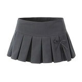 MQTIME - 2024 Women Y2K Aesthetic Casual Short Skirt Sexy Low Waist Bow Tied Mini Skirts Fashion Solid Chic Slim Pleated Skort