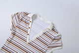 MQTIME  -  Striped Print Vintage Ribbed 2 Piece Set Women Sexy Turn Down Collar V-neck Short Sleeve T-shirts Tops + Drawstring Mini Skirts