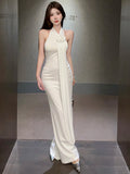 MQTIME  -  Floral Applique Backless Maxi Dresses Elegant Sexy White Going Out Dress Sexy Women Summer Party Outfits