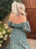 MQTIME  -  Boho Floral Maternity Dress Photography Backless Half Sleeve Ruffle Maxi Gown for Pregnant Women Gender Reveal Party Outfit