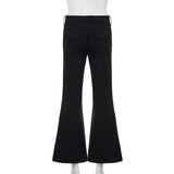 MQTIME  -  Chic Low Waisted Flared Pants Y2K High Street Retro Wide Leg Trousers Goth Slim Pocket Office Lady Korean Baggy Pants
