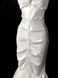 MQTIME  -  White Evening Dress Sleeveless Slim Fishtail Satin Strapless Sweetheart Neckline Celebrity Bridal Banquet Gown