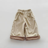 MQTIME  -  New autumn baby clothing for 0-3 years old, plaid stitching straight trousers, apricot corduroy trousers