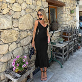 MQTIME  -  Sexy Spaghetti Strap Bodycon Ruched Summer Dress Women's Long Dress Fashion Elegant V-neck Holiday Summer Party Dress
