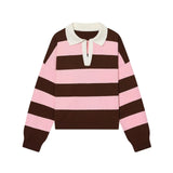  MQTIME  -  Autumn High Street Chic Women Fashion Striped Knitted Sweater Women Long Sleeve Vintage Style Casual Pullover Tops